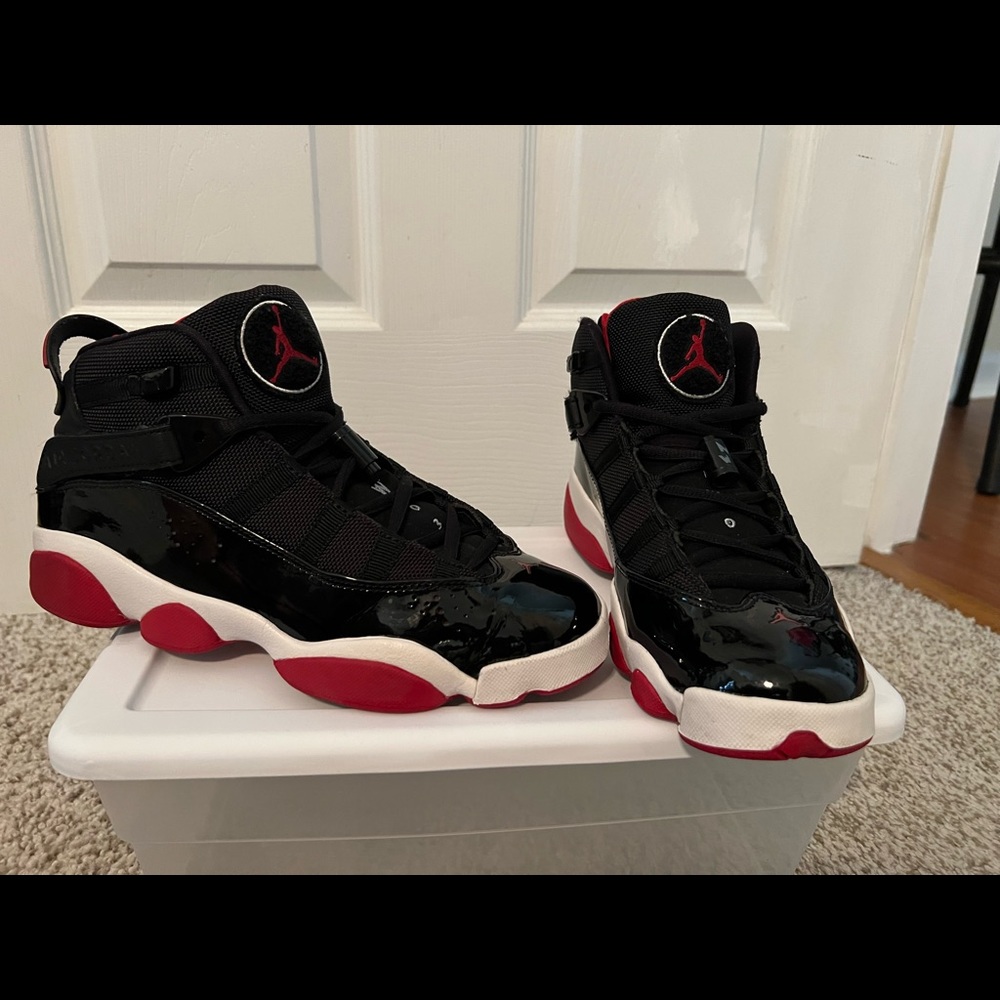 Red and black Jordans